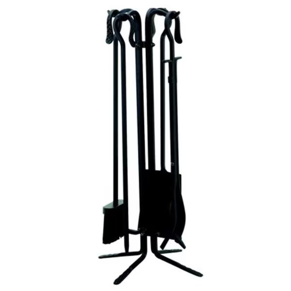 Uniflame T18070BK 5 PC BLACK WROUGHT ITON FIRESET WITH CROOK HANDLES, Uniflame, Mfr#: T18070BK